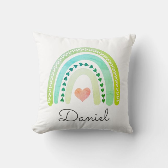 Coussin Aquarelle Boho personnalisée Nom arc-en-ciel garço (Recto)