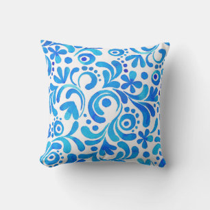 Coussin Aquarelle botanique Bleu et Blanc