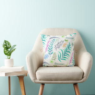 Coussin Aquarelle Botanique Feuille Motif Blanc