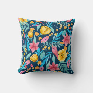 Coussin Aquarelle botanique : fleurs, ornement feuille.