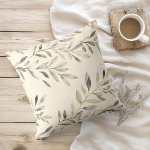 Coussin Aquarelle Branches d'Olivier Rustiques