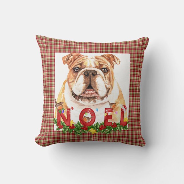 Coussin Aquarelle Bulldog Noel Noël (Recto)