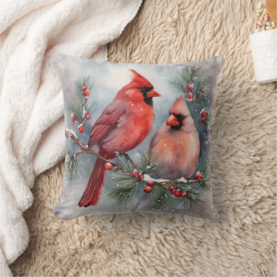 Coussin Aquarelle Cardinal Pair Holly