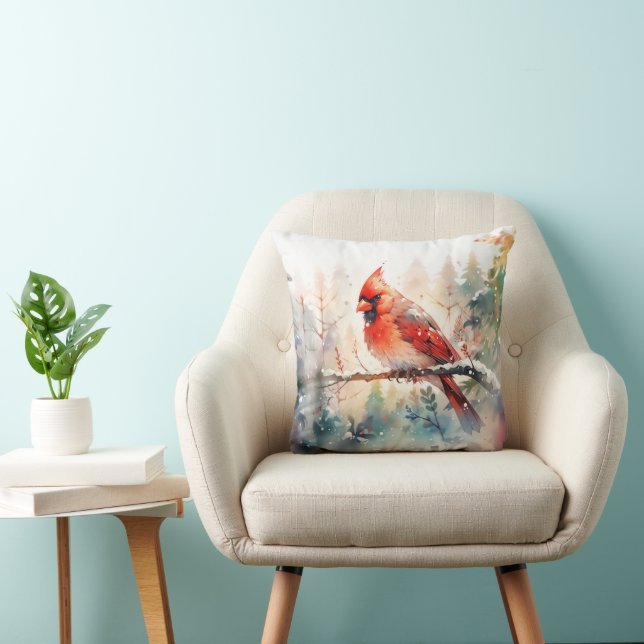 Coussin Aquarelle cardinale de Noël (Chaise)