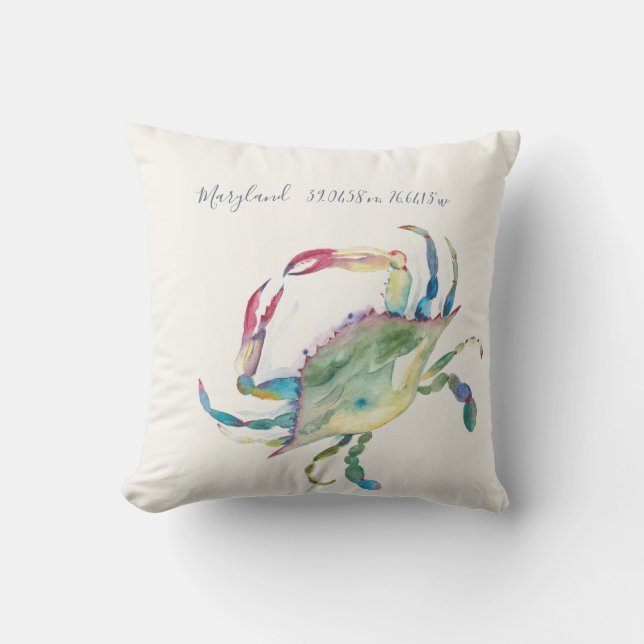 Coussin Aquarelle Carte du crabe côtier Coordonnées du bat (Recto)