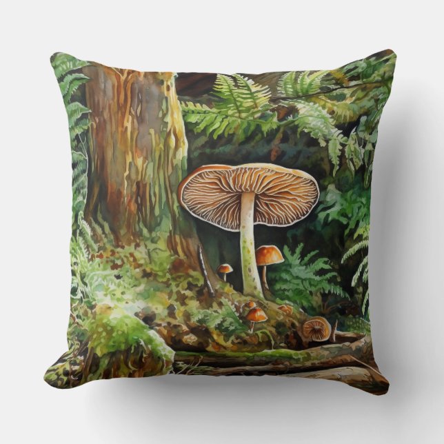 Coussin Aquarelle Champignons Sur Le Plancher Forestier (Recto)