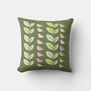 Coussin Aquarelle Chickadees & Feuilles