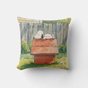 Coussin Aquarelle Chien Endormi sur une niche rouge