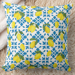 Coussin Aquarelle Citron Pays Français Bleu