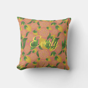 Coussin Aquarelle Citron rose Motif de fruits