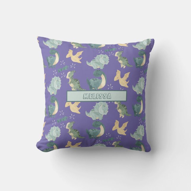Coussin Aquarelle claire Dinosaure violet Motif (Recto)