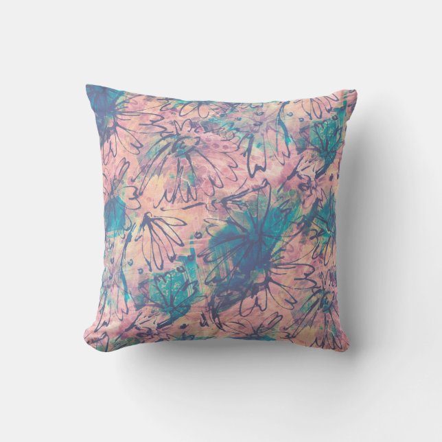 Coussin Aquarelle colorée Abstraite motif floral (Recto)