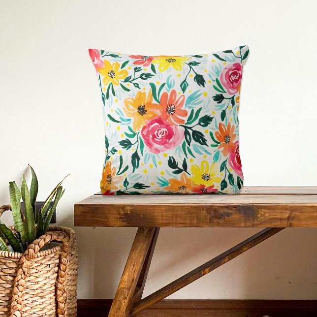 Coussin Aquarelle colorée Floral Illustration Motif (Créateur téléchargé)