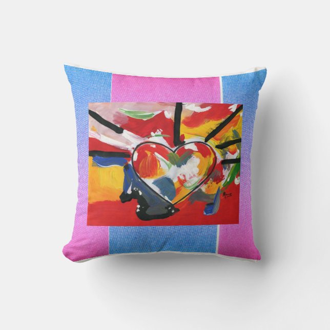 Coussin Aquarelle colorée moderne Coeur géométrique (Recto)