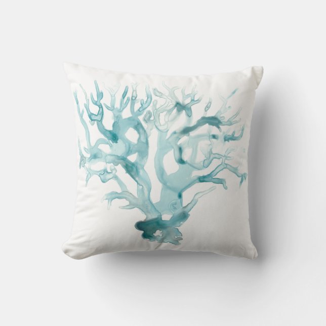 Coussin Aquarelle Corail - Bleu (Recto)