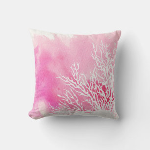 Coussin Aquarelle corail récif rose plage moderne été