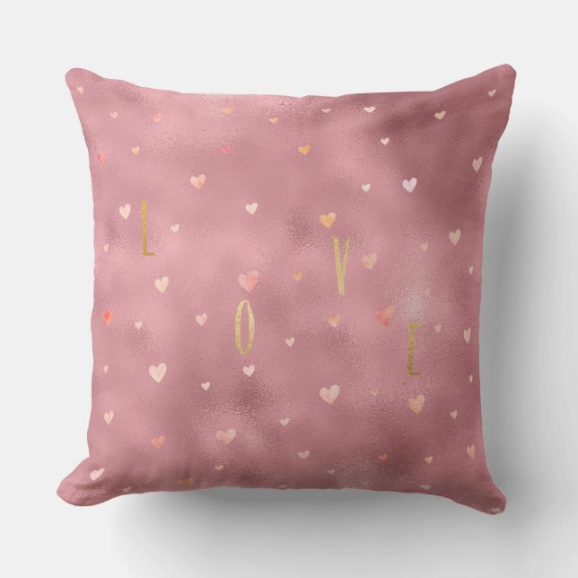 Coussin Aquarelle couleur or rose Coeurs d'amour (Recto)
