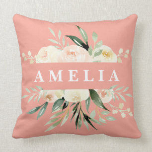 Coussin Aquarelle couleur vert pâle florale personnalisée