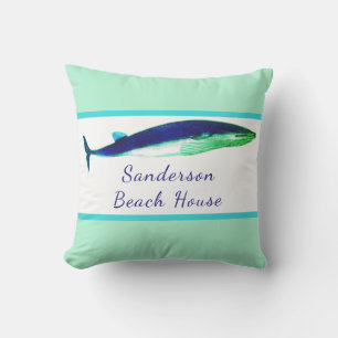 Coussin Aquarelle de baleine marine Turquoise vert bleu cô