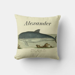 Coussin Aquarelle de baleine nautique vintage personnalisé