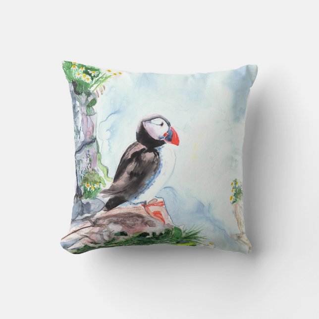 Coussin Aquarelle de beaux-arts de macareux (Recto)