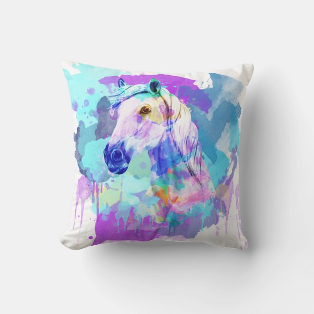 Coussin Aquarelle de cheval, Peinture de cheval, Cheval (Recto)