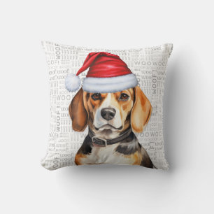 Coussin Aquarelle de chien beagle Noël
