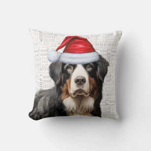 Coussin Aquarelle de chien de montagne bernois Noël