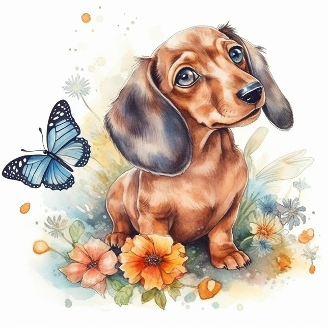 Coussin Aquarelle de chiot mignonne Dachshund (Créateur téléchargé)