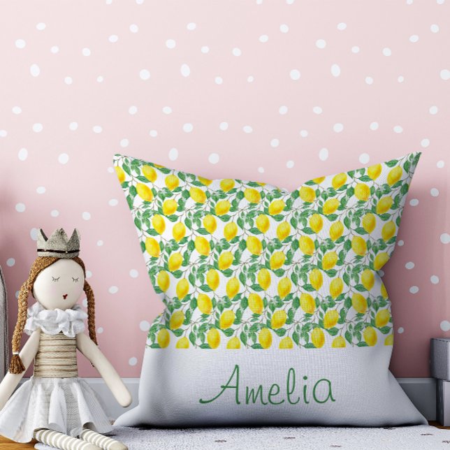 Coussin Aquarelle de citron motif jaune fille (Créateur téléchargé)
