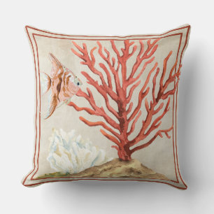 Coussin Aquarelle de corail de poissons d'ange de plage