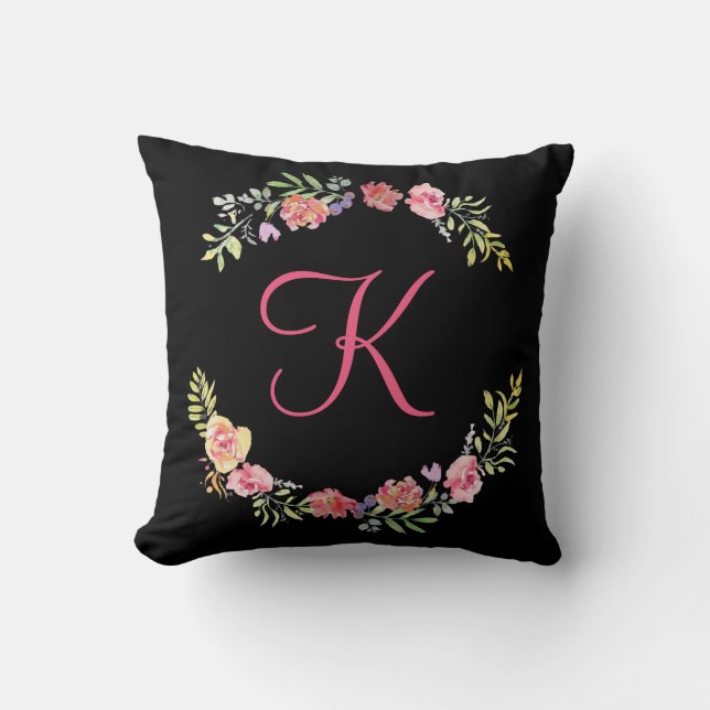 Coussin Aquarelle de couleur rose, jaune et verte (Recto)