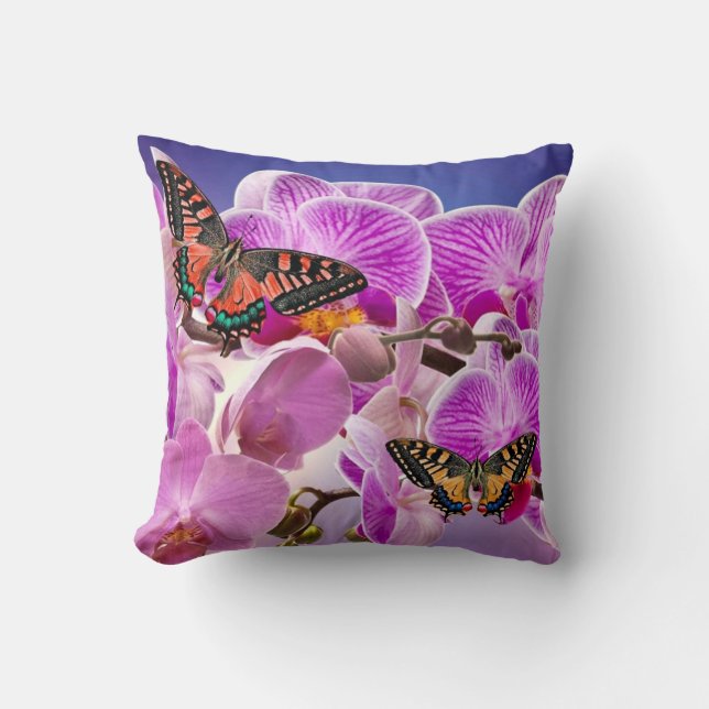 Coussin Aquarelle de fleur d'orchidée rose violet (Recto)