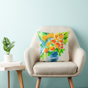 Coussin Aquarelle de fruits d'art kumquat orange