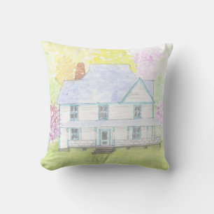 Coussin aquarelle de la maison de ferme de mt.