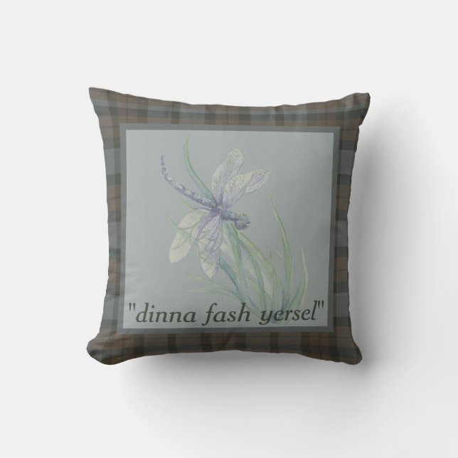 Coussin Aquarelle de libellule Fraser Clan Tartan Plaid (Recto)