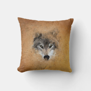 Coussin Aquarelle de loup gris Vintage