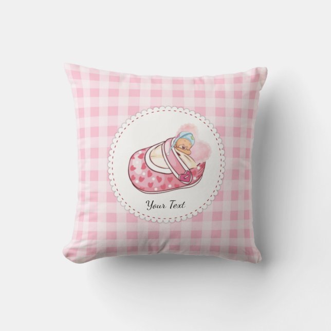 Coussin Aquarelle de l'ours en peluche mignonne Nom rose (Recto)