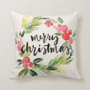 Coussin Aquarelle de Noël - guirlande de Joyeux Noël