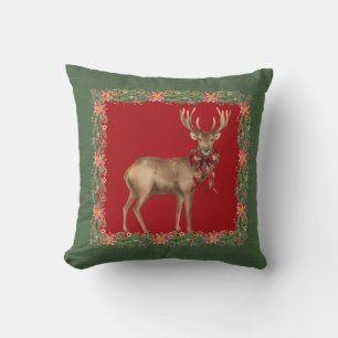 Coussin Aquarelle de Noël rustique renne décoratif