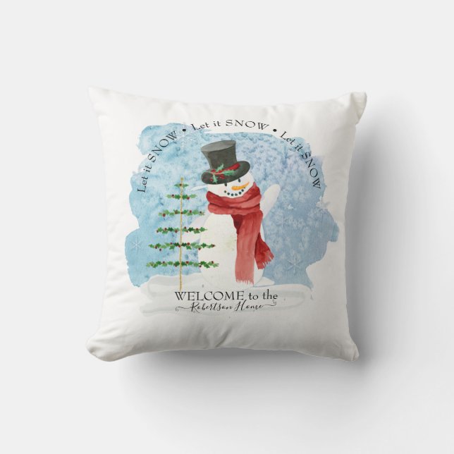 Coussin Aquarelle de Noël Snowman gelé Laisser neiger (Recto)