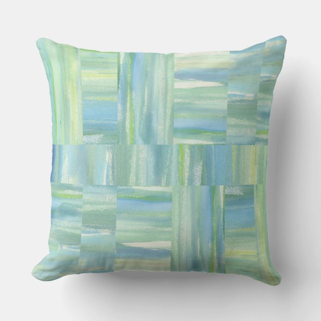 Coussin Aquarelle de plage bleu marine ivoire abstrait (Recto)