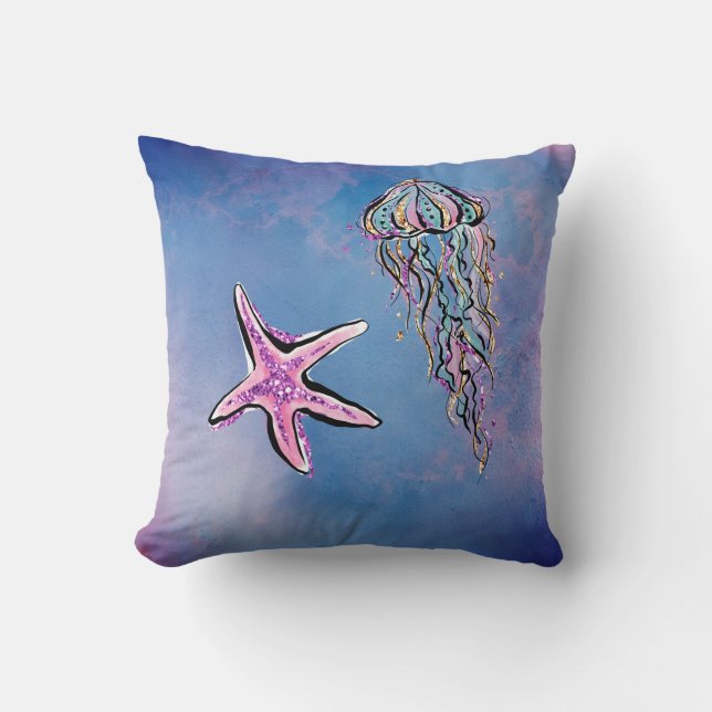 Coussin Aquarelle de plage d'abrégé sur méduses de (Recto)