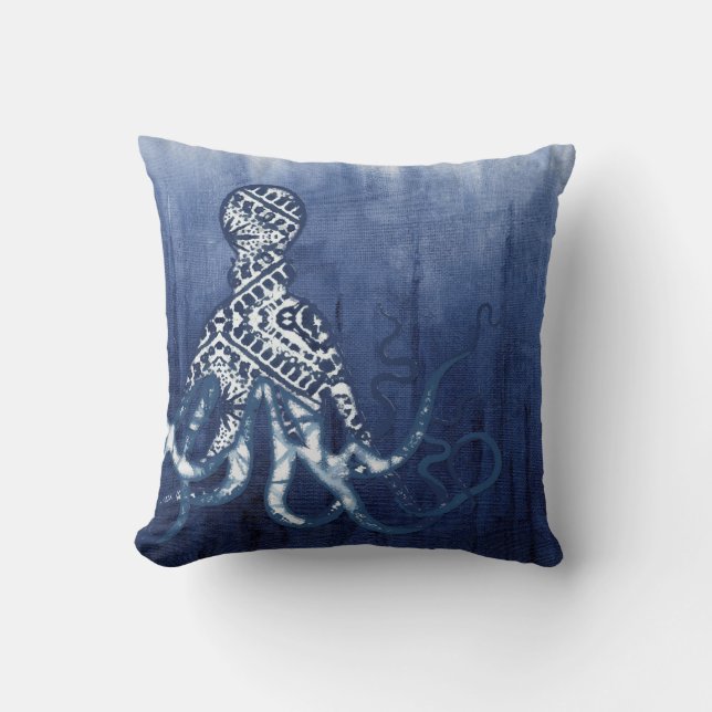 Coussin Aquarelle de plage Ombre Motif de Shibori Octopus (Recto)