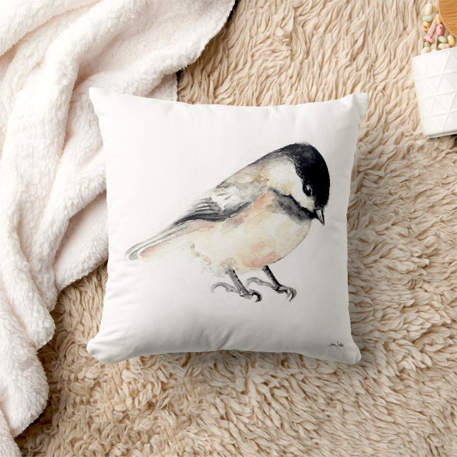 Coussin Aquarelle de poulet (Chickadee Watercolor Throw Pillow from Jenn's Emporium. )