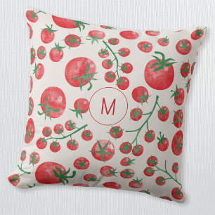 Coussin Aquarelle de tomate Monogramme méditerranéen initi