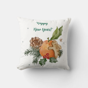 Coussin "Aquarelle des agrumes et bonbons du Nouvel An"
