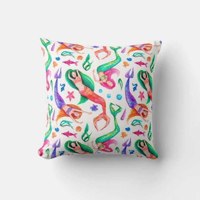 Coussin Aquarelle des sirènes : Motif océanique sans trans (Recto)