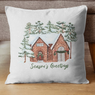 Coussin Aquarelle design Nordique Ferme de Noël Arbre
