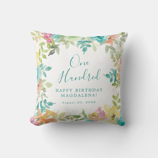 Coussin Aquarelle d'été Floral Custom 100e anniversaire (Recto)